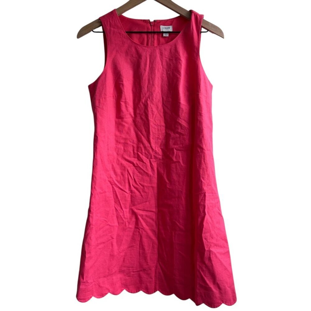J Crew Women’s Linen Blend Mini Shift Sleeveless Scallop Hem Dress Size 2